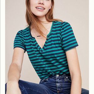 Anthropologie Classic V Neck Stripe Tee Shirt - M